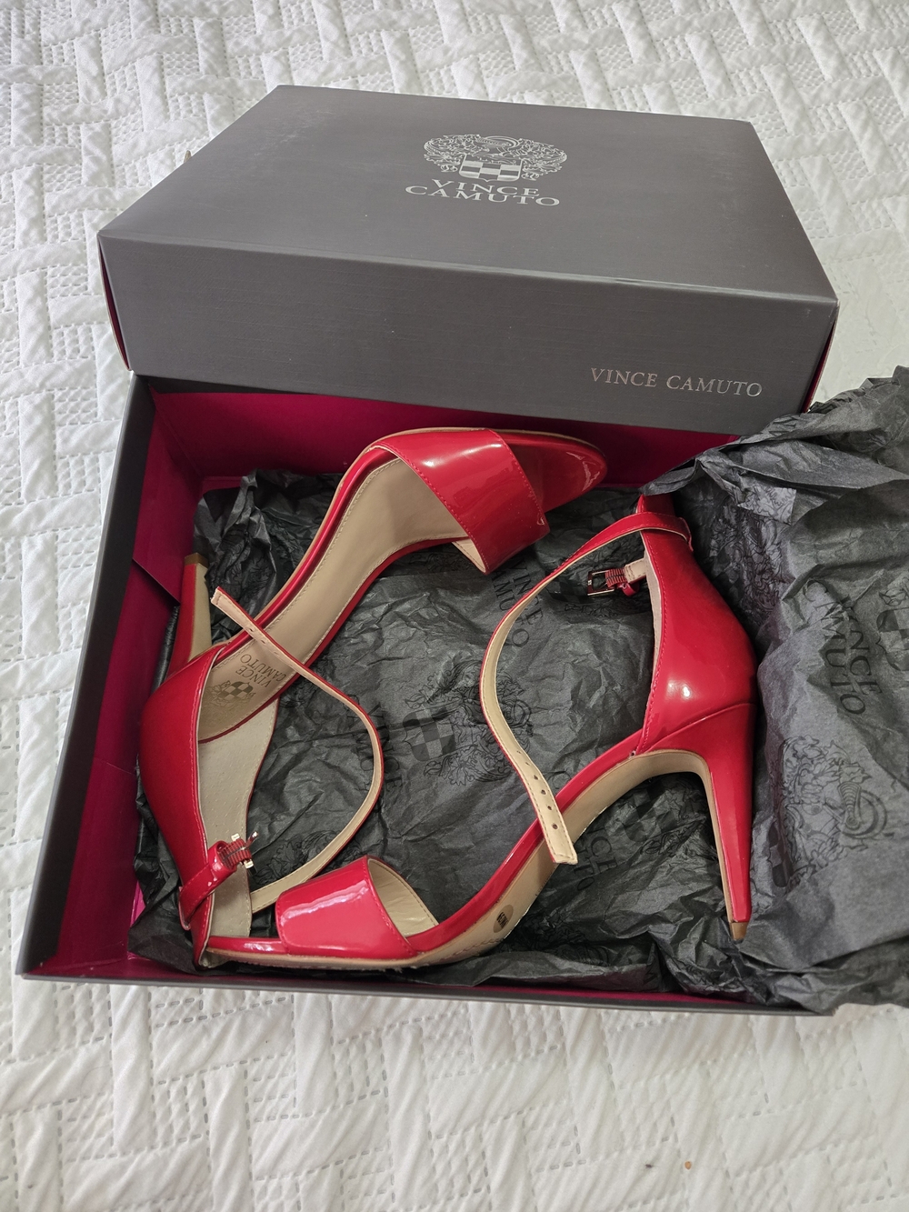 Vince Camuto Red Patent Ankle-Strap Stiletto Heels